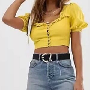 Skylar Rose Size Small Ruffle Yellow Crop Trop